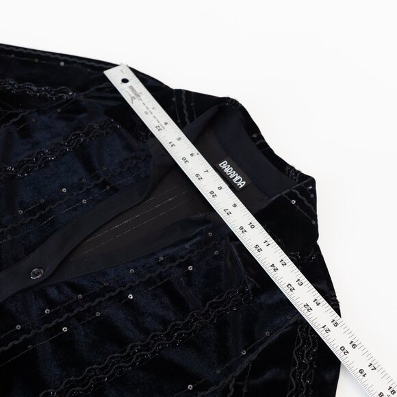 Baranda Vintage Velvet Top Blouse M Black Sequin Y2K Dark Whimsy Goth Vampy - Picture 8 of 12